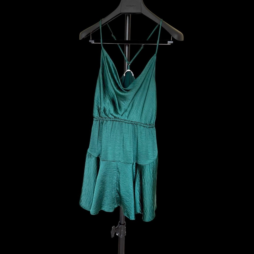 Saints + Secrets Emerald Green Satin Cowl Neck Holiday Mini Dress Sz M AU 10